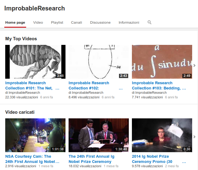 ImprobableResearch canale youtube del premio Ig Nobel
