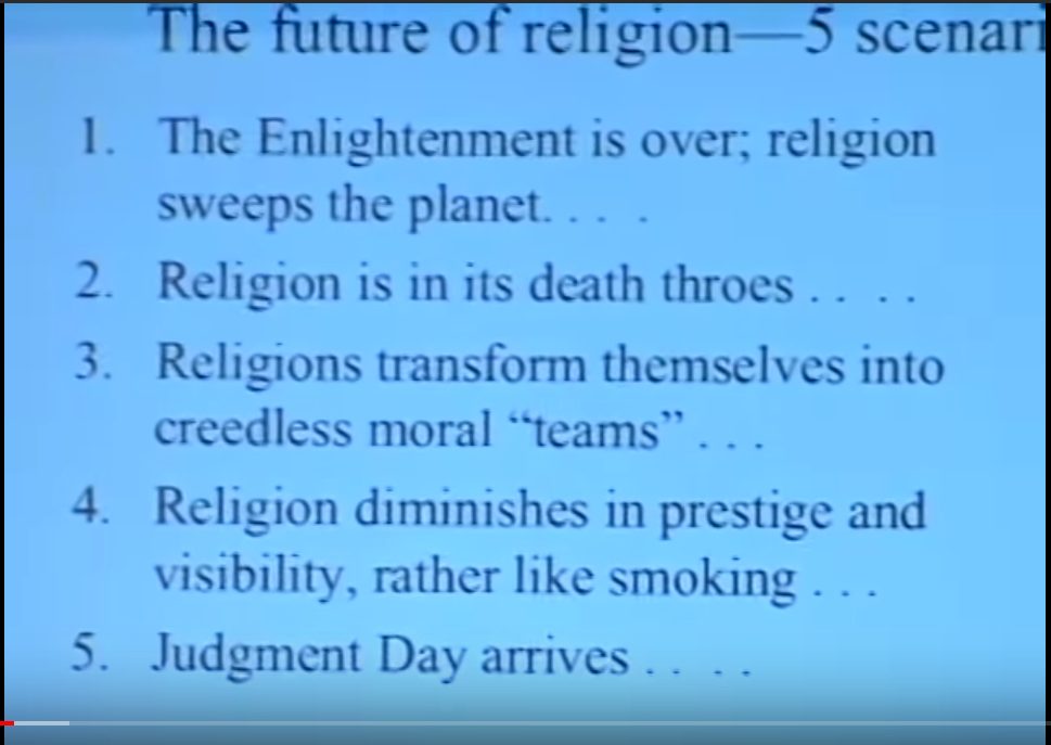 Il futuro delle religioni: una slide della presentazione per la Skeptics Society tenuta al Caltech